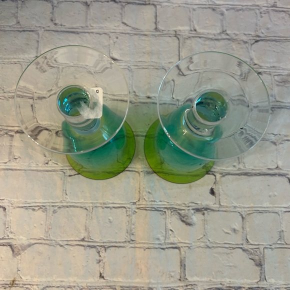 VIETRI GOBLETS/GLASSWARE/WINE (2) GREEN/BLUE/CLEAR HORIZON UNIQUE COLORS - Picture 3 of 7
